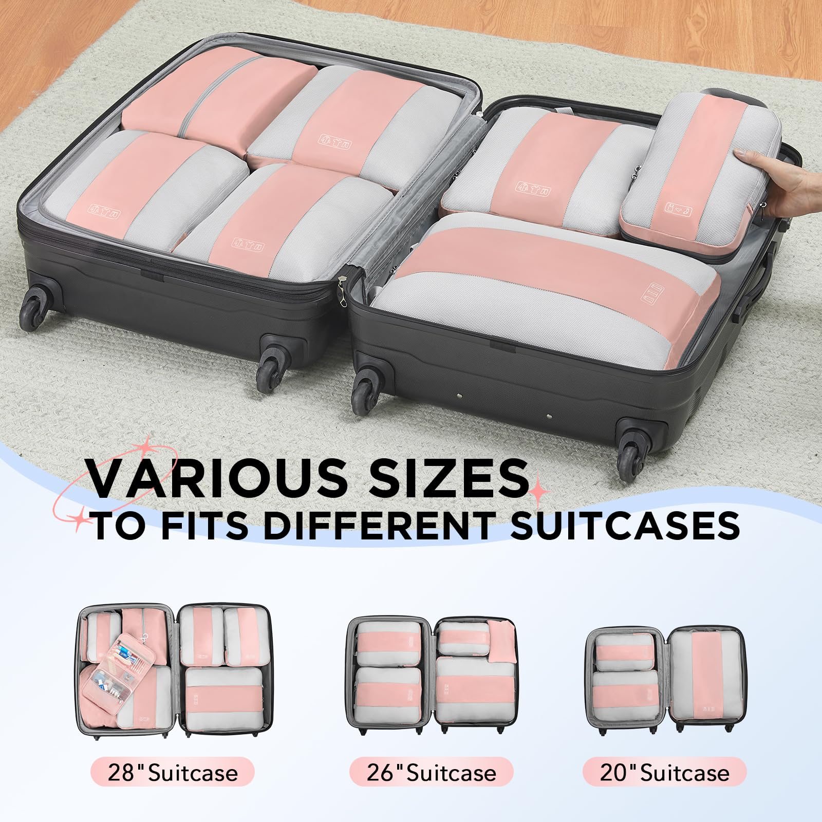 OlarHike | Compression Packing Cubes | 10 Set | Pink - aborderproducts