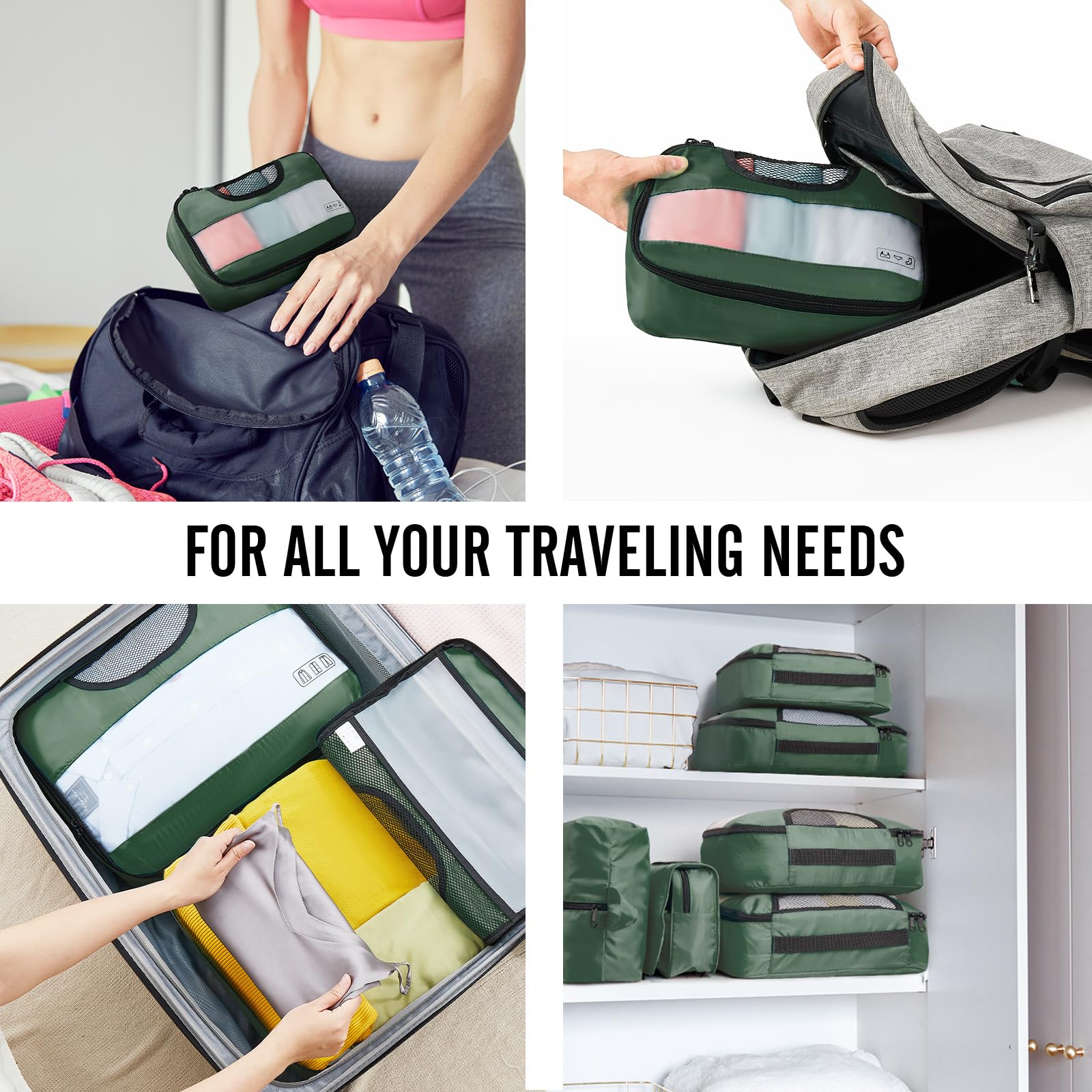 Veken 8 Piece Set Travel Packing Cubes | Dark Green - aborderproducts