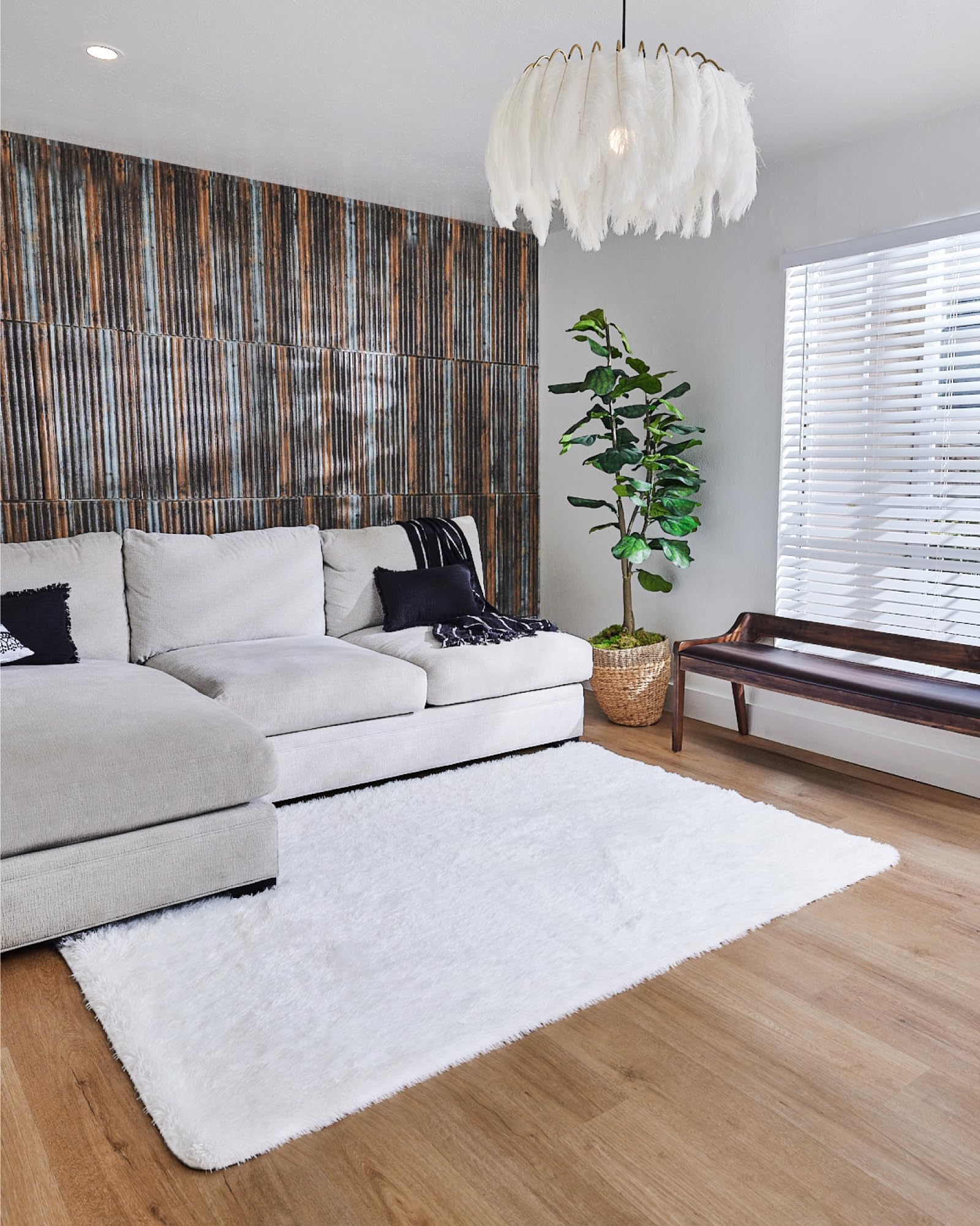 Ophanie Upgrade Fluffy Shaggy Soft Area Rug | White 6x9 - aborderproducts