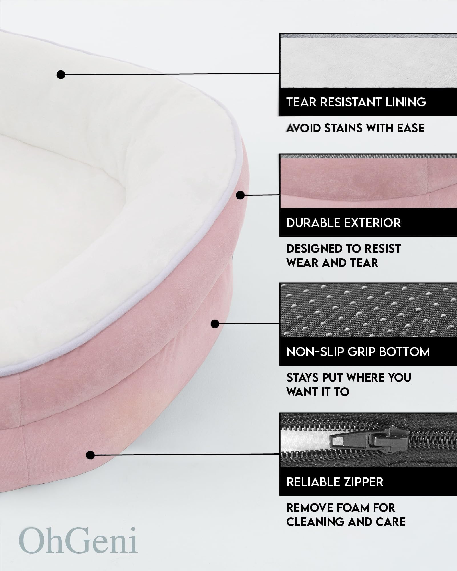 OhGeni | Orthopedic Dog Couch Bed | Medium (28 x 21 x 6 Inch)| Pink - aborderproducts
