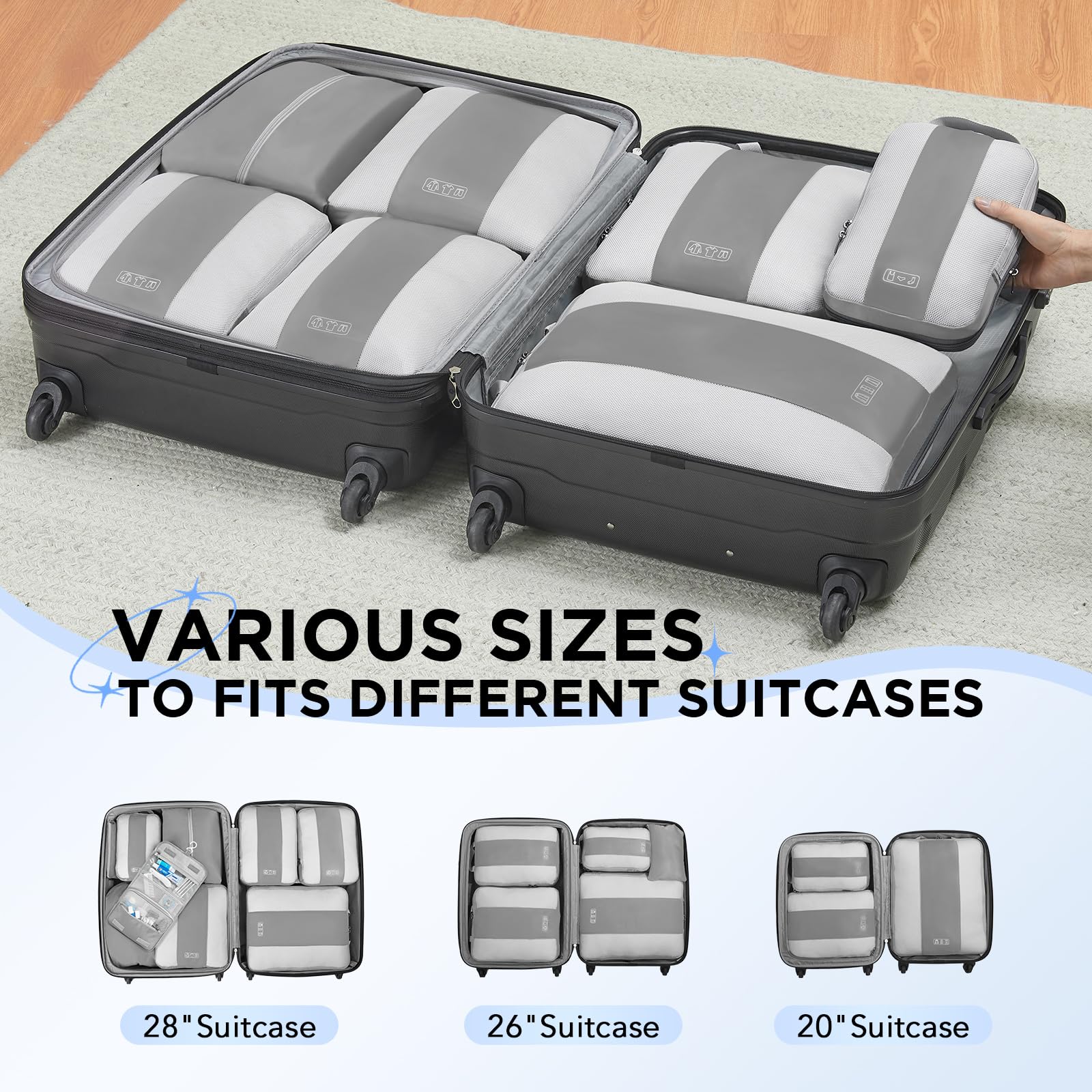 OlarHike | Compression Packing Cubes | 10 Set | Grey - aborderproducts