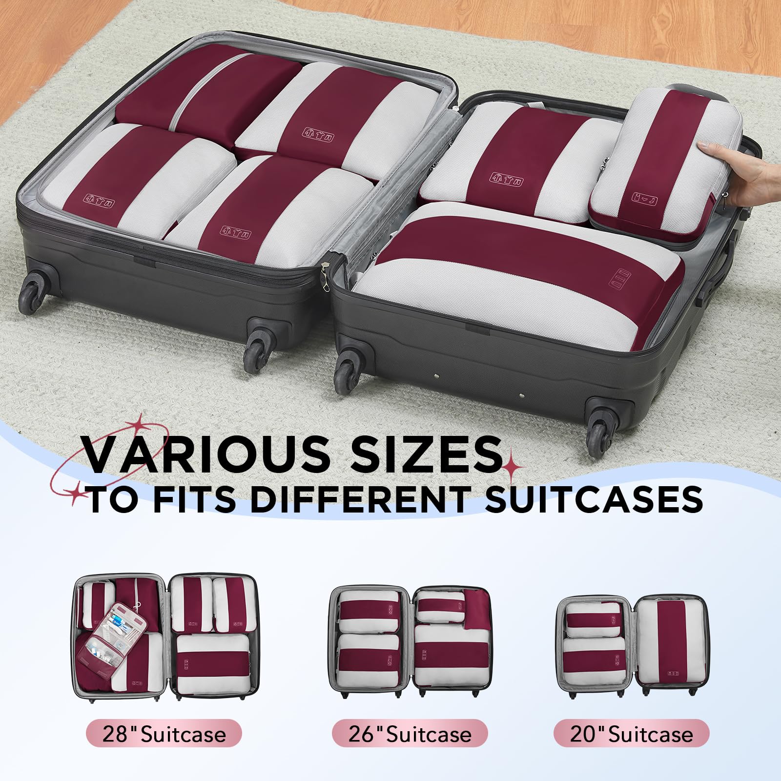 OlarHike | Compression Packing Cubes | 8 Sets | Burgundy - aborderproducts