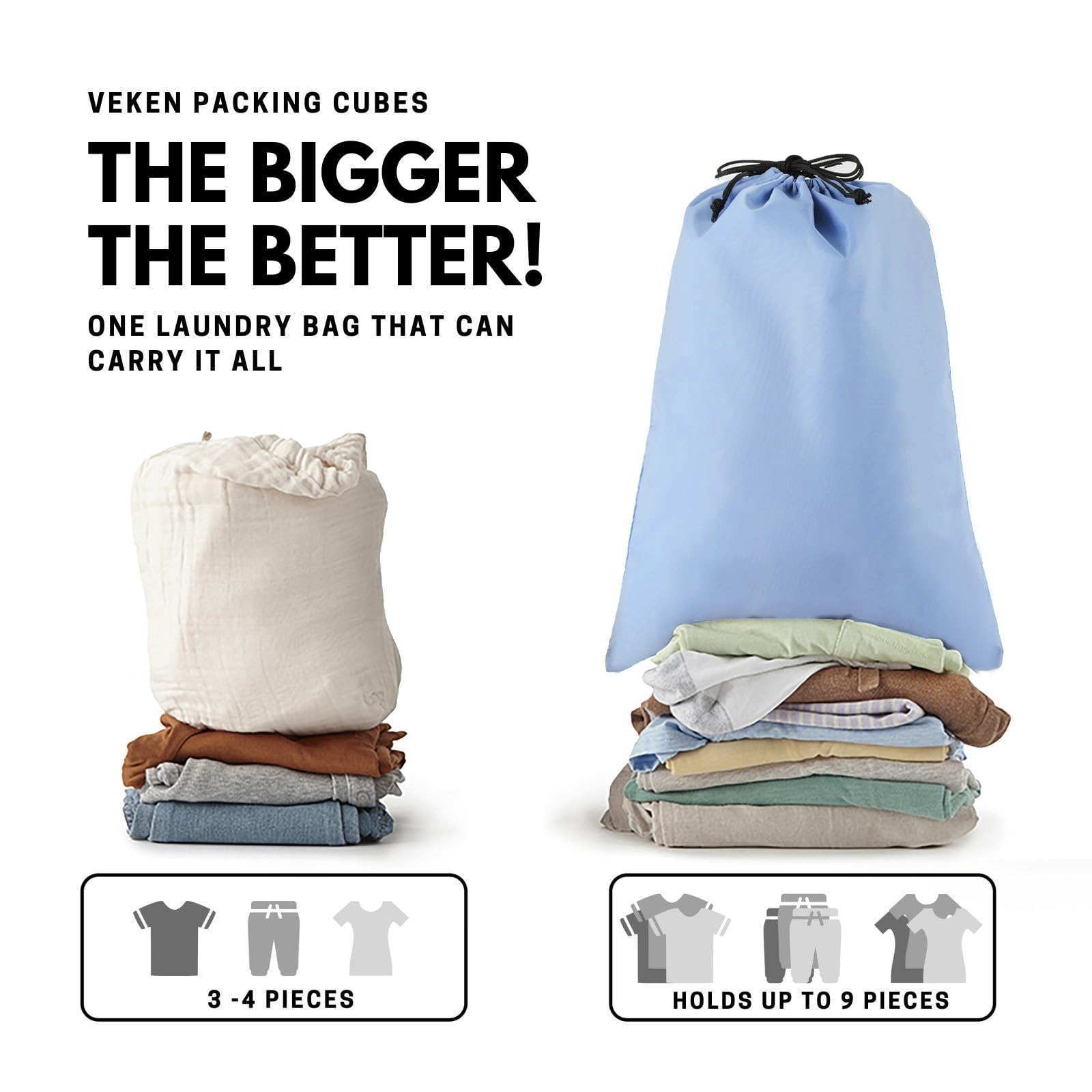 Veken 6 Piece Set Travel Packing Cubes | Light Blue - aborderproducts