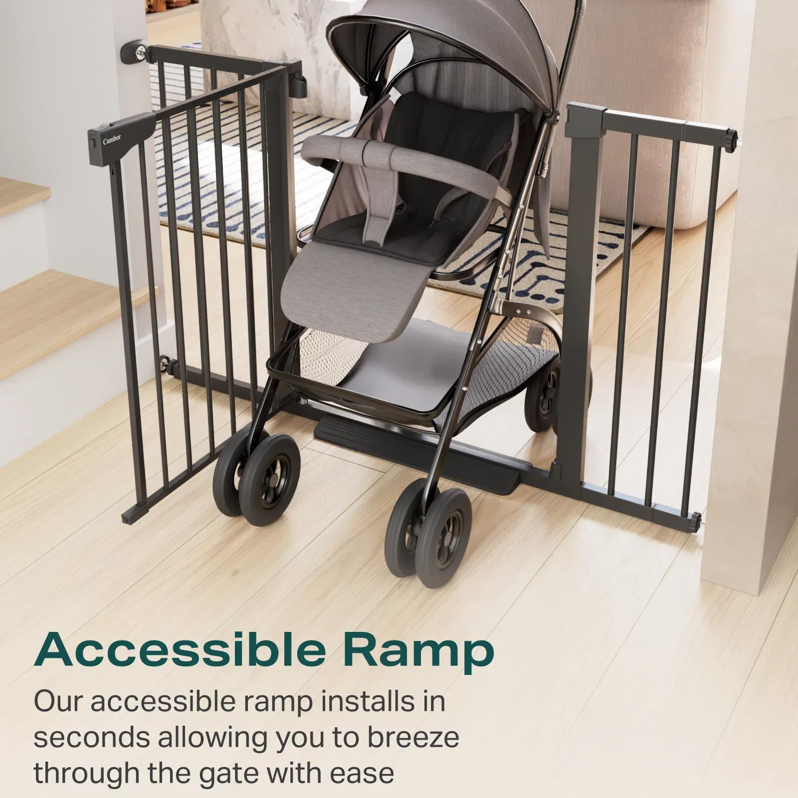 Cumbor | 29.7"-51.5" x 30.5" | Baby Gate Extra Wide | Black - aborderproducts