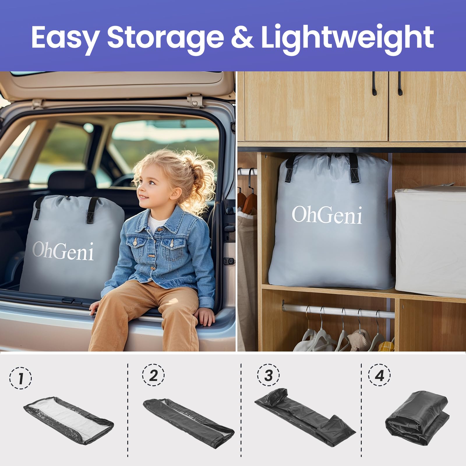 OhGeni Twin Air Mattress with Built in Pump for Guest |18in Tall | Black - aborderproducts