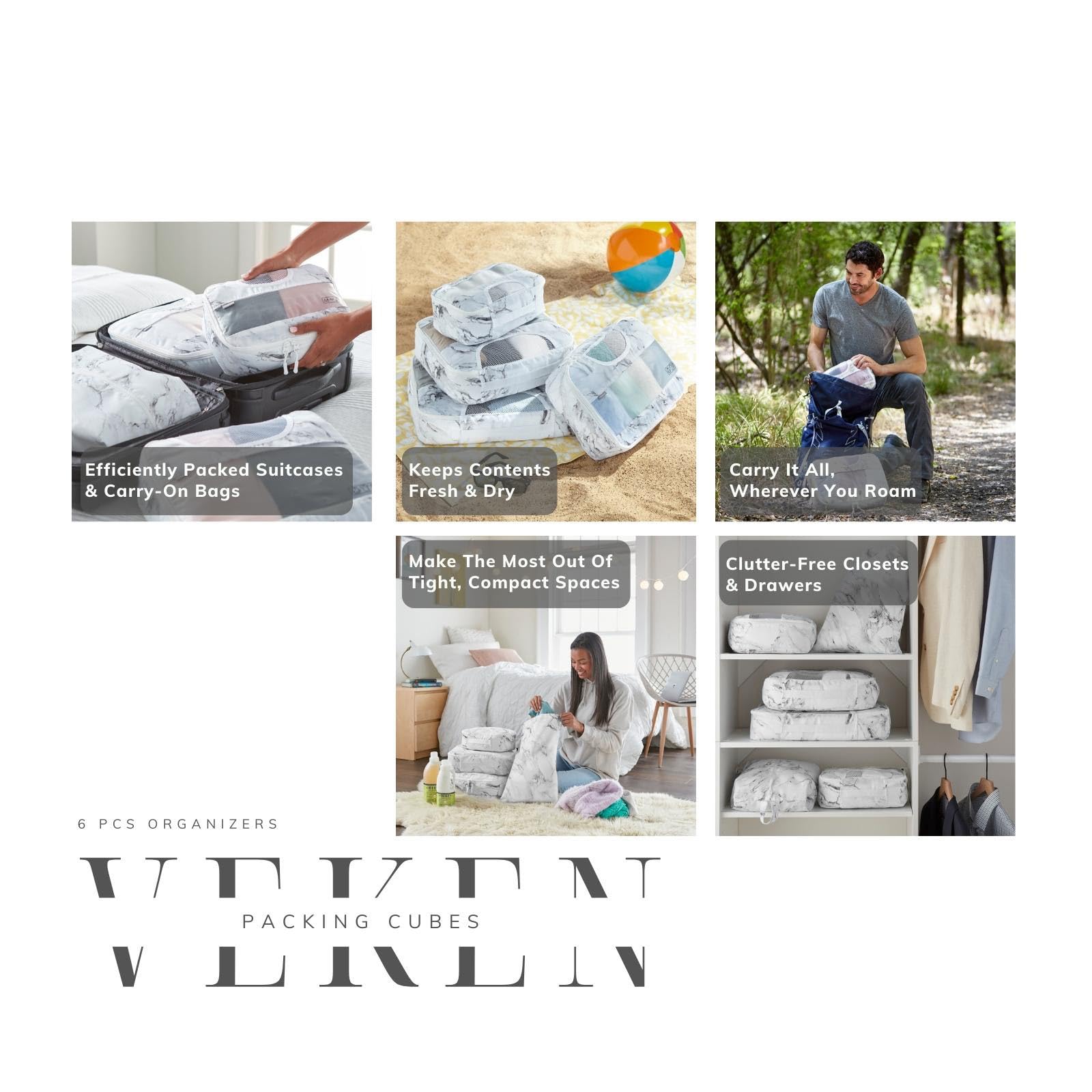 Veken Packing Cubes | 6 Set | White Marble - aborderproducts