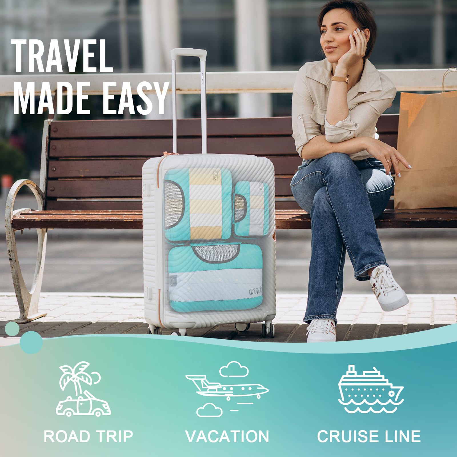 Veken Packing Cubes | 6 Set | Cyan - aborderproducts