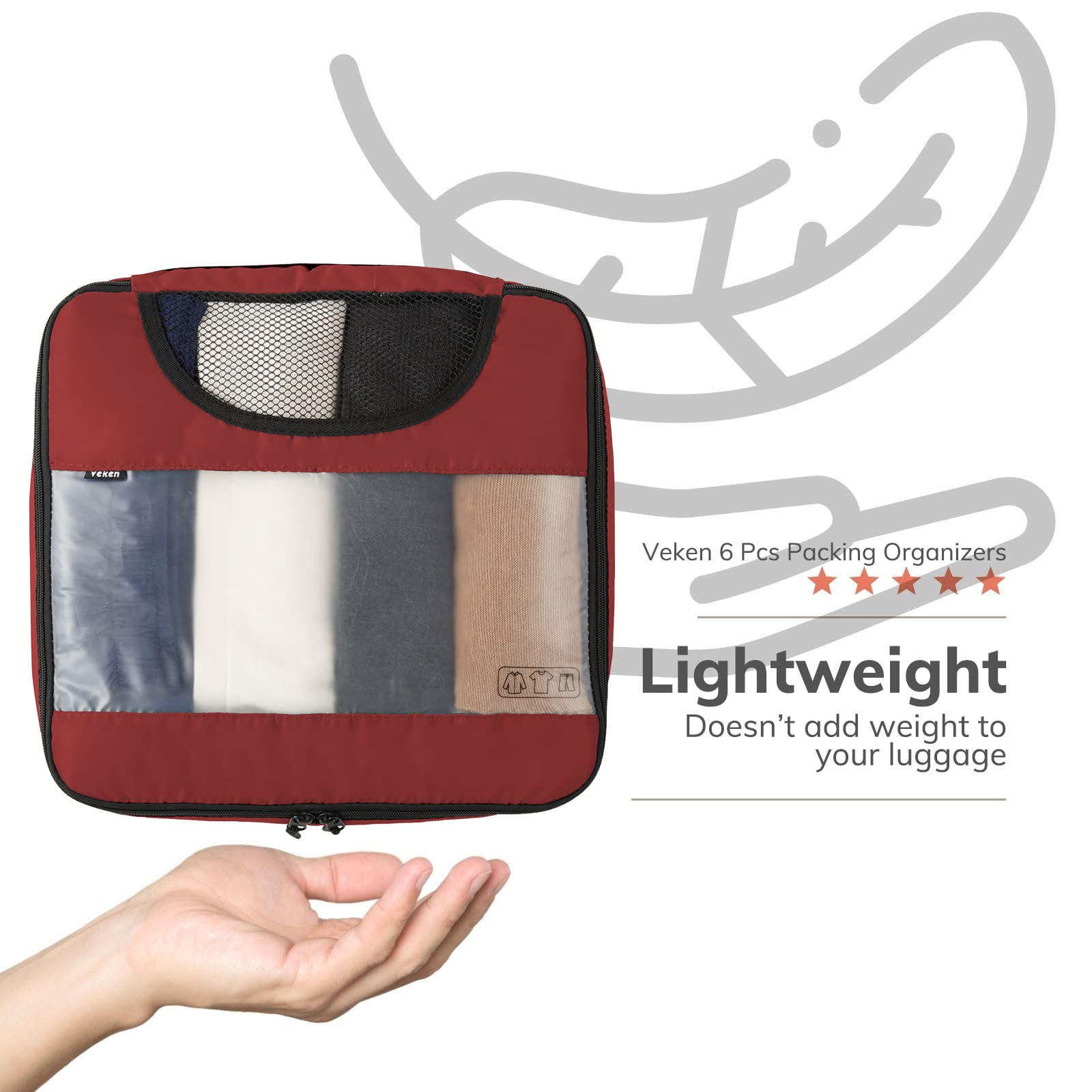 Veken Packing Cubes | 6 Set | Wine Red - aborderproducts