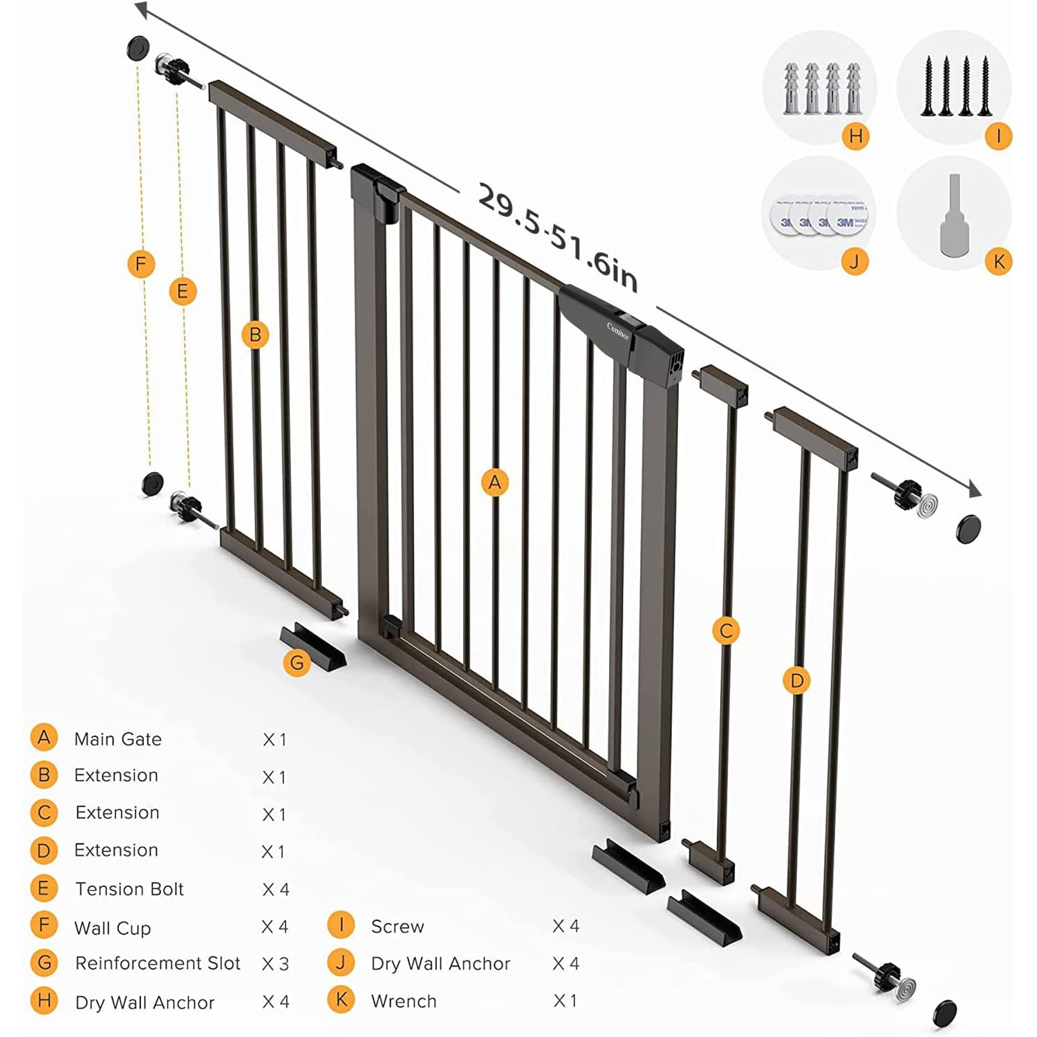 Cumbor | 29.7"-51.5" x 30.5" | Baby Gate Extra Wide | Brown - aborderproducts