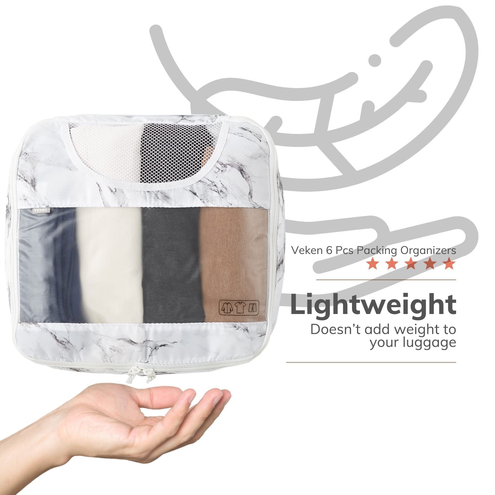 Veken Packing Cubes | 6 Set | White Marble - aborderproducts