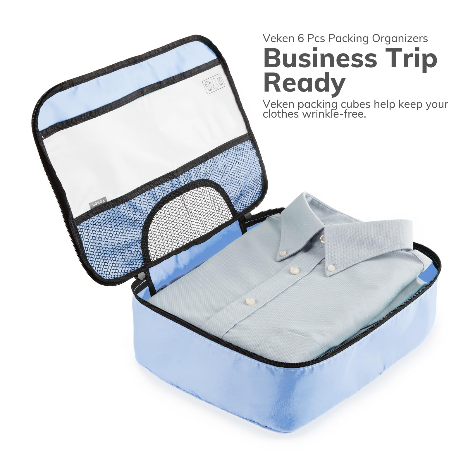 Veken 6 Piece Set Travel Packing Cubes | Light Blue - aborderproducts