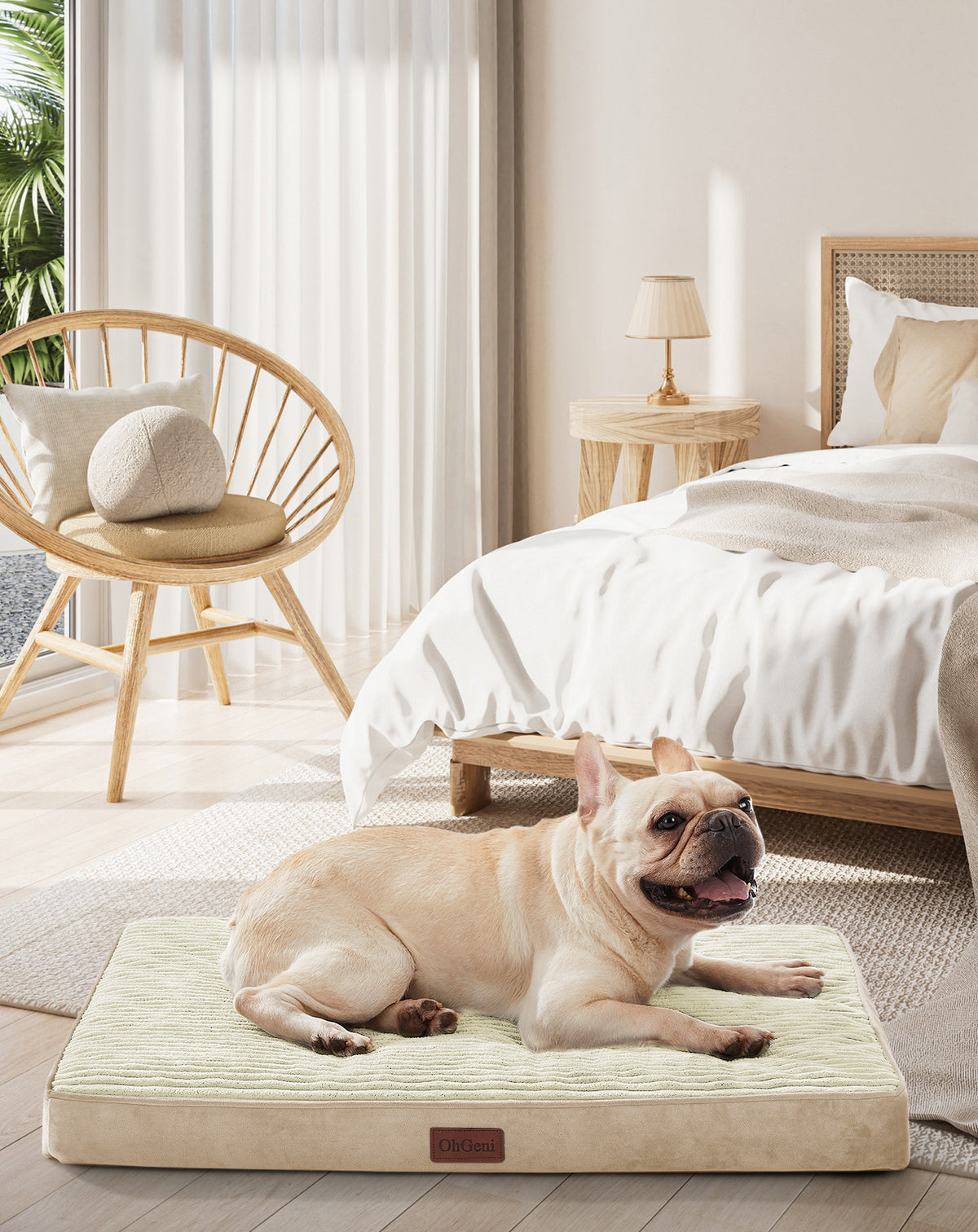 OhGeni | Orthopedic Waterproof & Machine Washable Dog Bed | 30 Inches | Khaki - aborderproducts