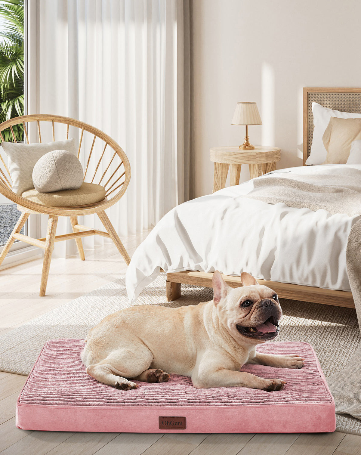 OhGeni | Orthopedic Waterproof & Machine Washable Dog Bed | 30 Inches | Pink - aborderproducts