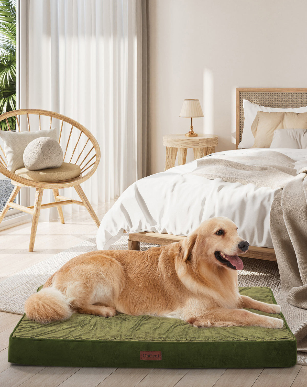 OhGeni | Orthopedic Waterproof & Machine Washable Dog Bed | 41 Inches | Dark Green - aborderproducts