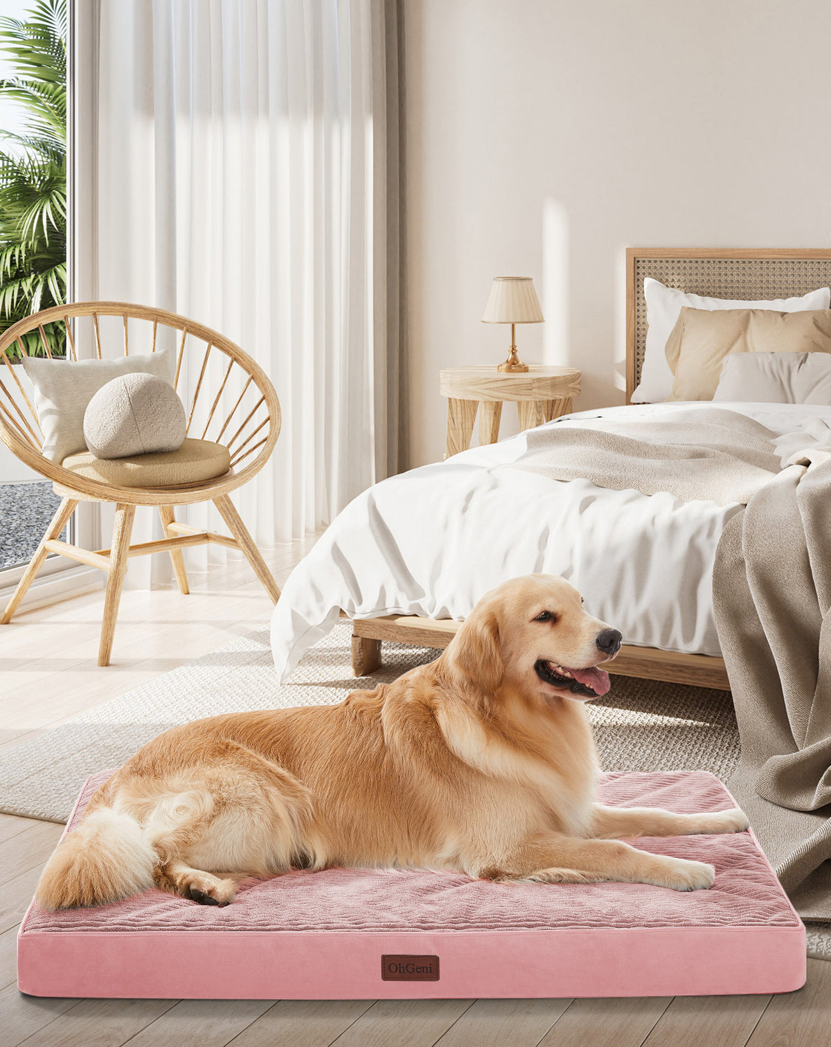 OhGeni | Orthopedic Waterproof & Machine Washable Dog Bed | 44 Inches | Pink - aborderproducts