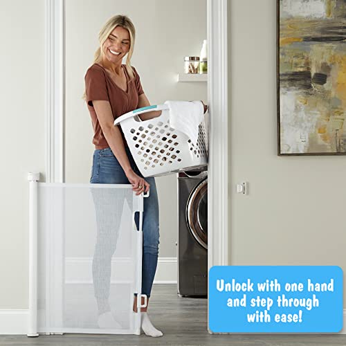 Cumbor Retractable Baby Gate for Stairs, Mesh Dog Gate for The House, Pet Gate 33” Tall Extends to 55”, Wide Safety Gates for Kids or Pets, Child Gate for Doorways, Hallways, Indoor, Outdoor(White) - aborderproducts