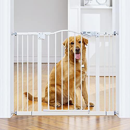 InnoTruth Wide Baby Gate for Dogs, Auto Close Pet Gate 29” to 39.6” Width with 30” Height, Tall Safety Coverage for Stairs, Hallways, Bedrooms, Wall Pressure Mount, White - aborderproducts