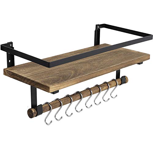 Rustic Wood Towel Hooks, Wall Mounted Floating Display Shelf Rack with 5  Hooks