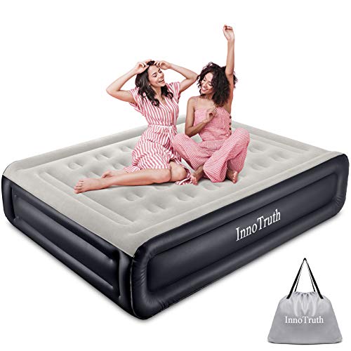 InnoTruth Raised Air Mattress with Built-in Pump ,18in Elevated Inflatable Mattress with Carrying Bag for Home and Camping, Twin Size Blow Up Bed,Black - aborderproducts