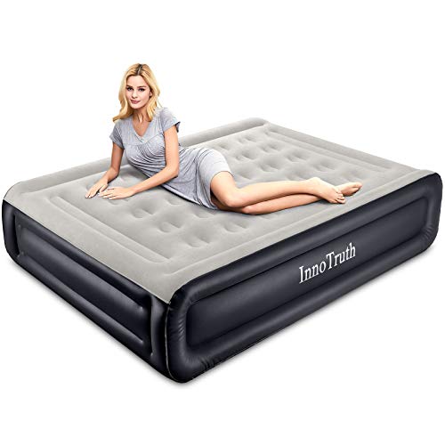 InnoTruth Queen Air Mattress with Built-in Pump Raised Inflatable Air Bed for Camping Double High Elevated Blow Up Mattress with Portable Carry Bag,Cool Black,Queen (80" X 60" X 18") - aborderproducts