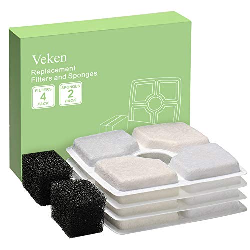 Veken 4 Pack Replacement Filters & 2 Pack Replacement Pre-Filter Sponges for Automatic Pet Fountain Cat Water Fountain Dog Water Dispenser - aborderproducts