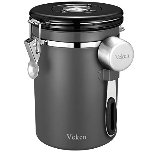 Veken Coffee Canister, Airtight Stainless Steel Kitchen Food Storage  Container with Date Tracker and Scoop for Beans, Grounds, Tea, Flour,  Cereal, Sugar, 22OZ, Gray 
