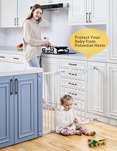 InnoTruth Wide Baby Gate for Dogs, Auto Close Pet Gate 29” to 39.6” Width with 30” Height, Tall Safety Coverage for Stairs, Hallways, Bedrooms, Wall Pressure Mount, White - aborderproducts