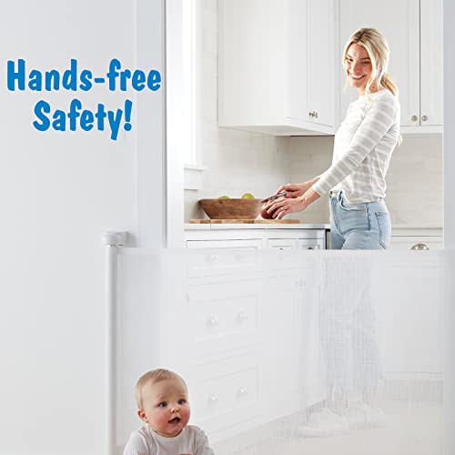 Cumbor Retractable Baby Gate for Stairs, Mesh Dog Gate for The House, Pet Gate 33” Tall Extends to 55”, Wide Safety Gates for Kids or Pets, Child Gate for Doorways, Hallways, Indoor, Outdoor(White) - aborderproducts