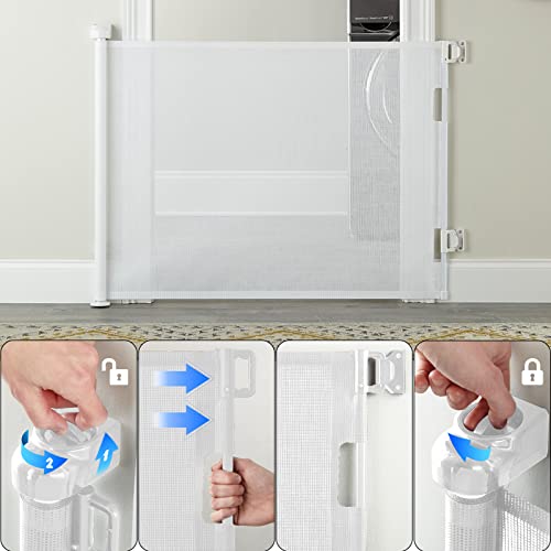 Cumbor Retractable Baby Gate for Stairs, Mesh Dog Gate for The House, Pet Gate 33” Tall Extends to 55”, Wide Safety Gates for Kids or Pets, Child Gate for Doorways, Hallways, Indoor, Outdoor(White) - aborderproducts