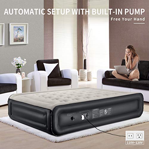 InnoTruth Raised Air Mattress with Built-in Pump ,18in Elevated Inflatable Mattress with Carrying Bag for Home and Camping, Twin Size Blow Up Bed,Black - aborderproducts