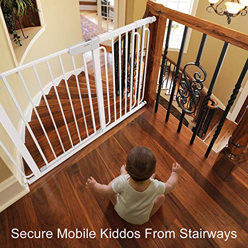 Cumbor 29.7-57" Baby Gate for Stairs, Extra Wide Dog Gate for Doorways, Pressure Mounted Walk Through Safety Child Gate for Kids Toddler, Adjustable Tall Pet Puppy Fence Gate, White - aborderproducts