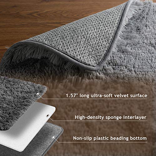 Ophanie Grey Rugs for Bedroom, Fluffy Shag Fuzzy Soft Carpet, Plush Shaggy Bedside Area Rug, Indoor Floor Living Room Carpet for Kids Boys Teen Dorm Home Decor Aesthetic, Nursery, 4 x 5.3 Feet Gray - aborderproducts
