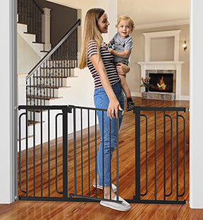 Cumbor 29.7-57" Baby Gate for Stairs, Extra Wide Dog Gate for Doorways, Pressure Mounted Walk Through Safety Child Gate for Kids Toddler, Adjustable Tall Pet Puppy Fence Gate, Black - aborderproducts