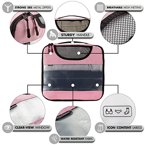 OlarHike Packing Cubes for Suitcases, 6 Set Travel Luggage Organizer Bags, Lightweight 4 Sizes Travel Cubes with Laundry Bag & Shoes Bag (Pink) - aborderproducts