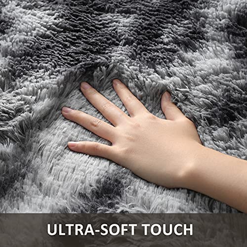 Ophanie Rugs for Bedroom, Machine Washable Fluffy Shaggy Soft Area Rug, Non-Slip Indoor Floor Carpet for Living Room, Kids Boys Teen Dorm Home Decor Aesthetic, Nursery, 4 x 5.3 Feet Black and Grey - aborderproducts