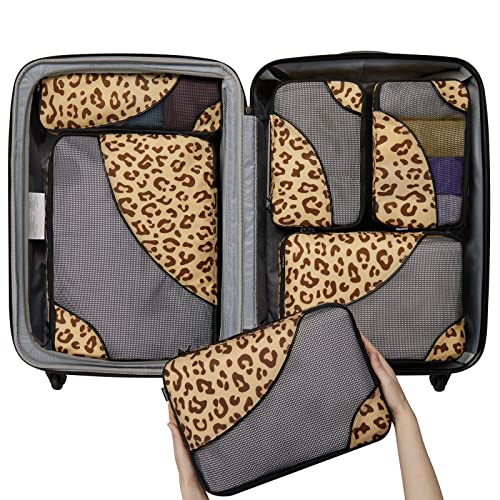 OlarHike 6 Set Packing Cubes for Travel, 4 Various Sizes and 6 Color Options, Luggage Organizer Bags for Travel Accessories, Travel Cubes for Suitcases (Brown Leopard) - aborderproducts