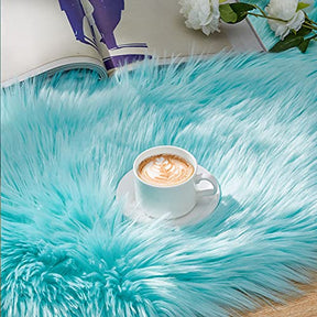 BAYKA Faux Sheepskin Fur Area Rug, Luxury Fluffy Area Rug, Soft Furry Carpet Rug for Bedroom, Children’s Room, Decor Rug 2x3 Feet, Light Blue - aborderproducts