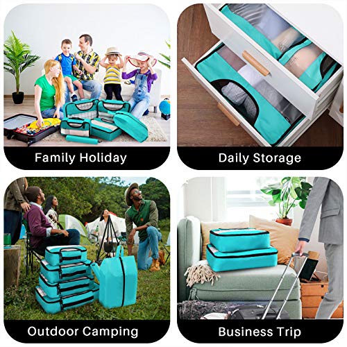 Veken 6 Set Packing Cubes, Travel Luggage Organizers with Laundry Bag & Shoe Bag (Teal) - aborderproducts