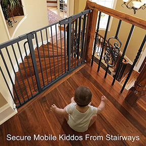 Cumbor 29.7-57" Baby Gate for Stairs, Extra Wide Dog Gate for Doorways, Pressure Mounted Walk Through Safety Child Gate for Kids Toddler, Adjustable Tall Pet Puppy Fence Gate, Black - aborderproducts
