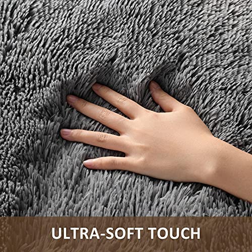 Ophanie Grey Rugs for Bedroom, Fluffy Shag Fuzzy Soft Carpet, Plush Shaggy Bedside Area Rug, Indoor Floor Living Room Carpet for Kids Boys Teen Dorm Home Decor Aesthetic, Nursery, 4 x 5.3 Feet Gray - aborderproducts