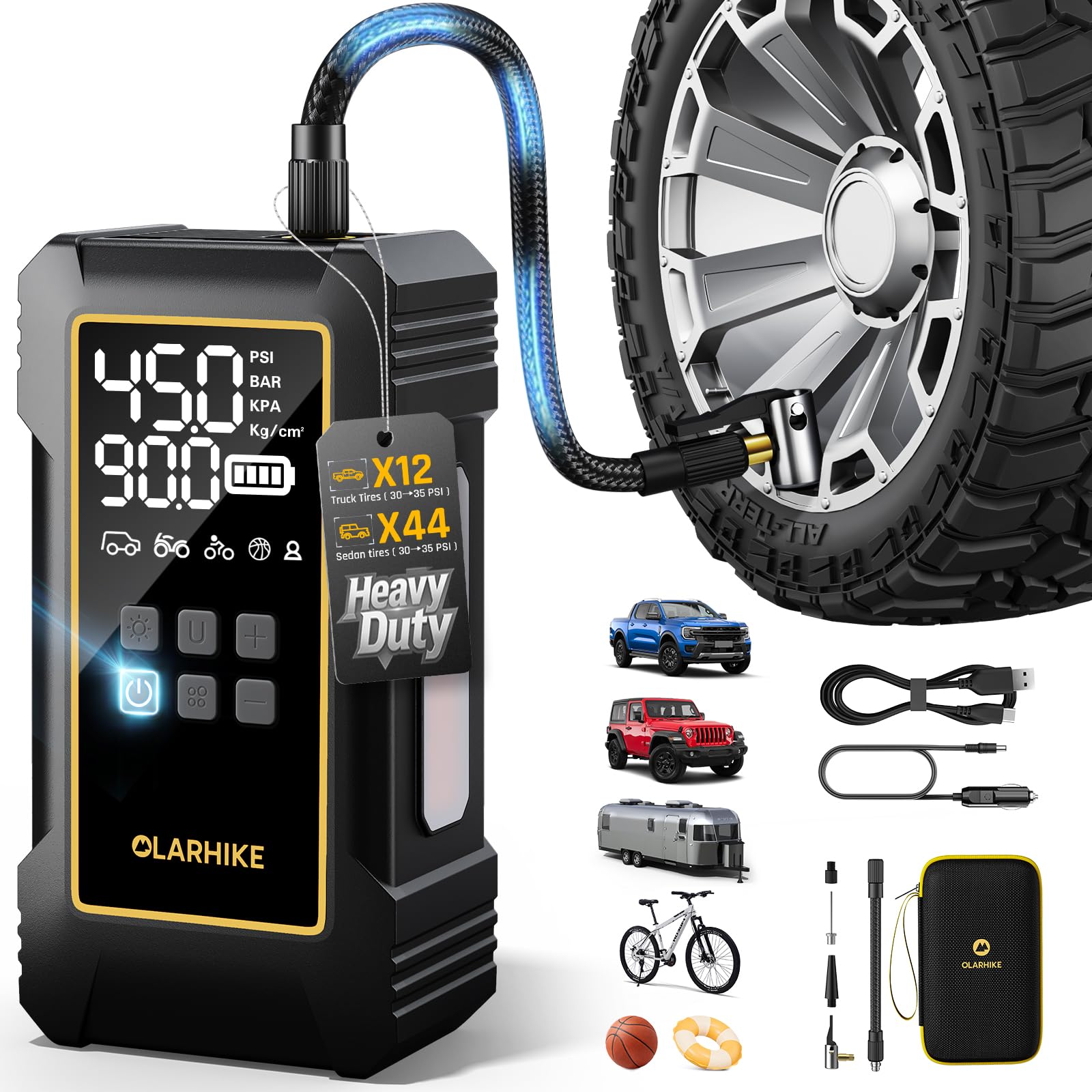 Heavy duty portable air compressor for car tyres