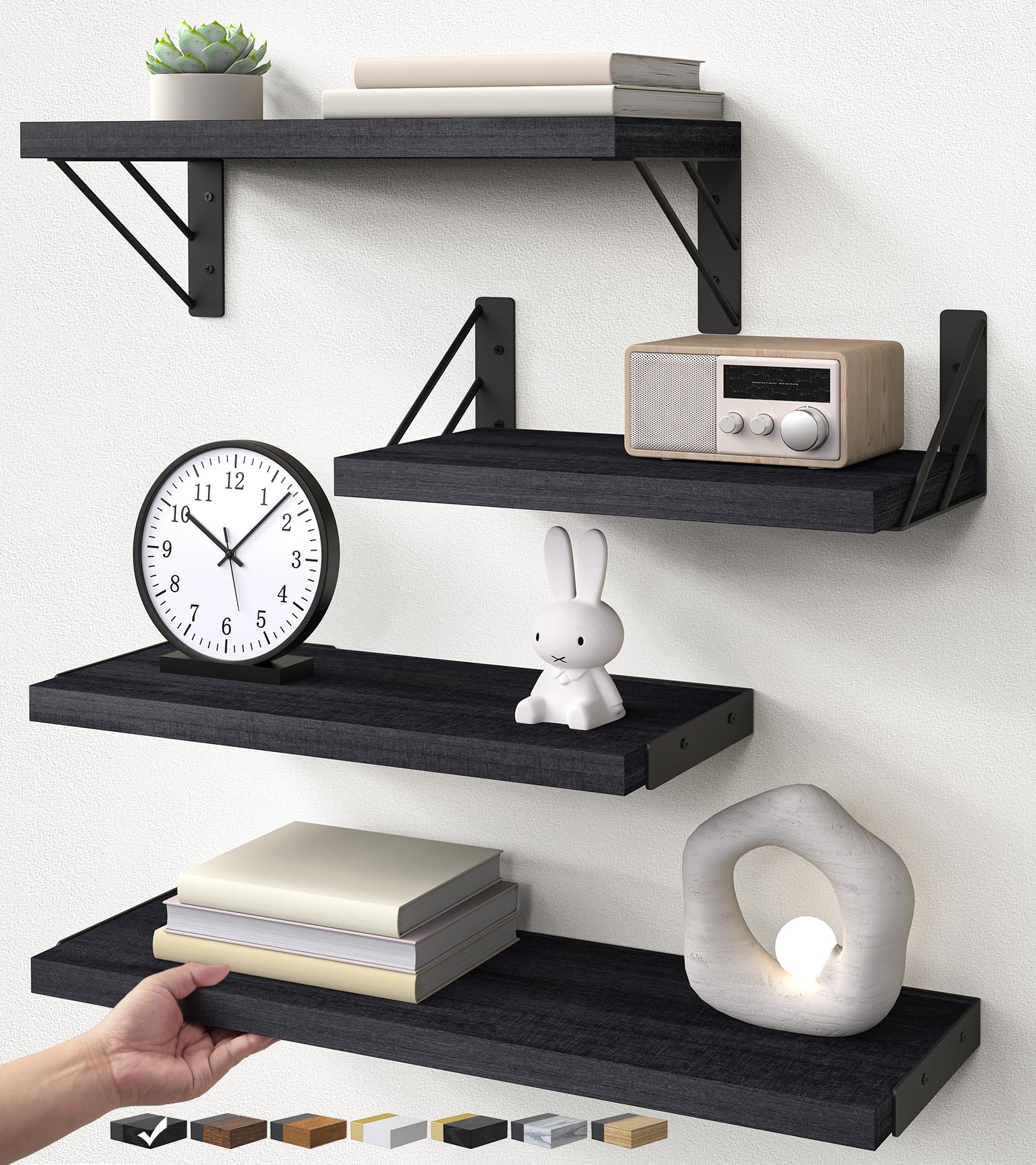 Wall mounted wooden floating shelves