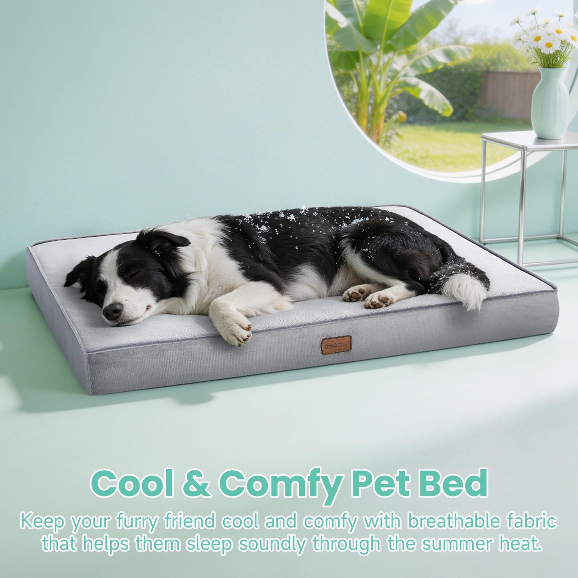 Grey orthopedic cooling dog bed