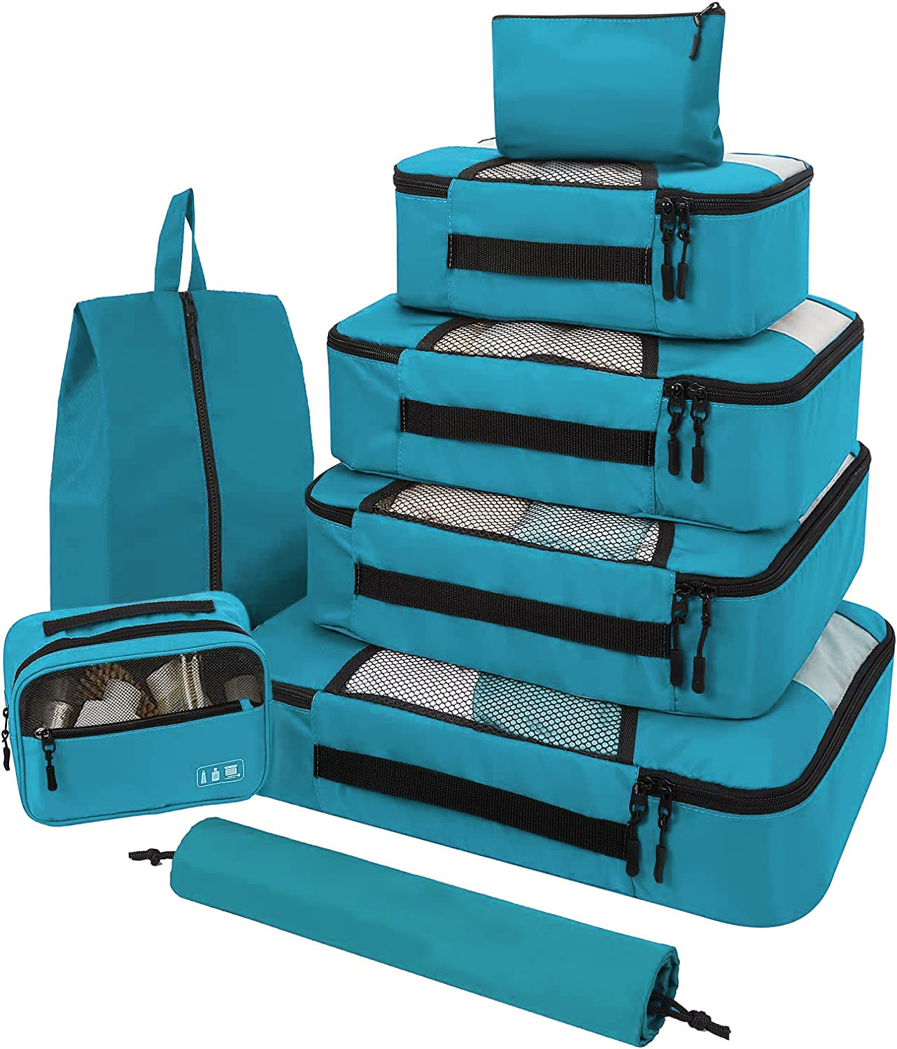 Packing Cubes | 8 Set | Color Aqua Blue | Veken - aborderproducts