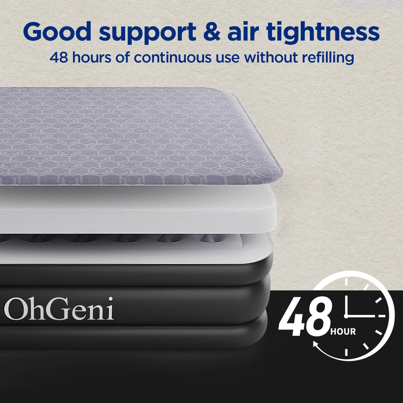 OhGeni | Air Mattress with Silk Foam Topper | Twin | 18"  | Black-zoom-
