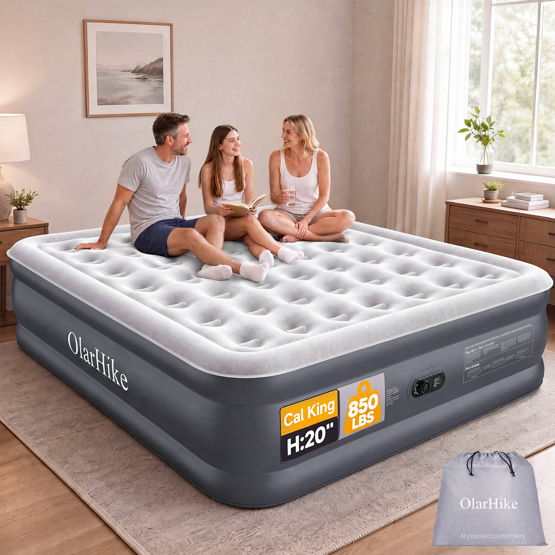 OlarHike 20" H Cal King Air Mattress with Built in Pump,Family Size, 850lb