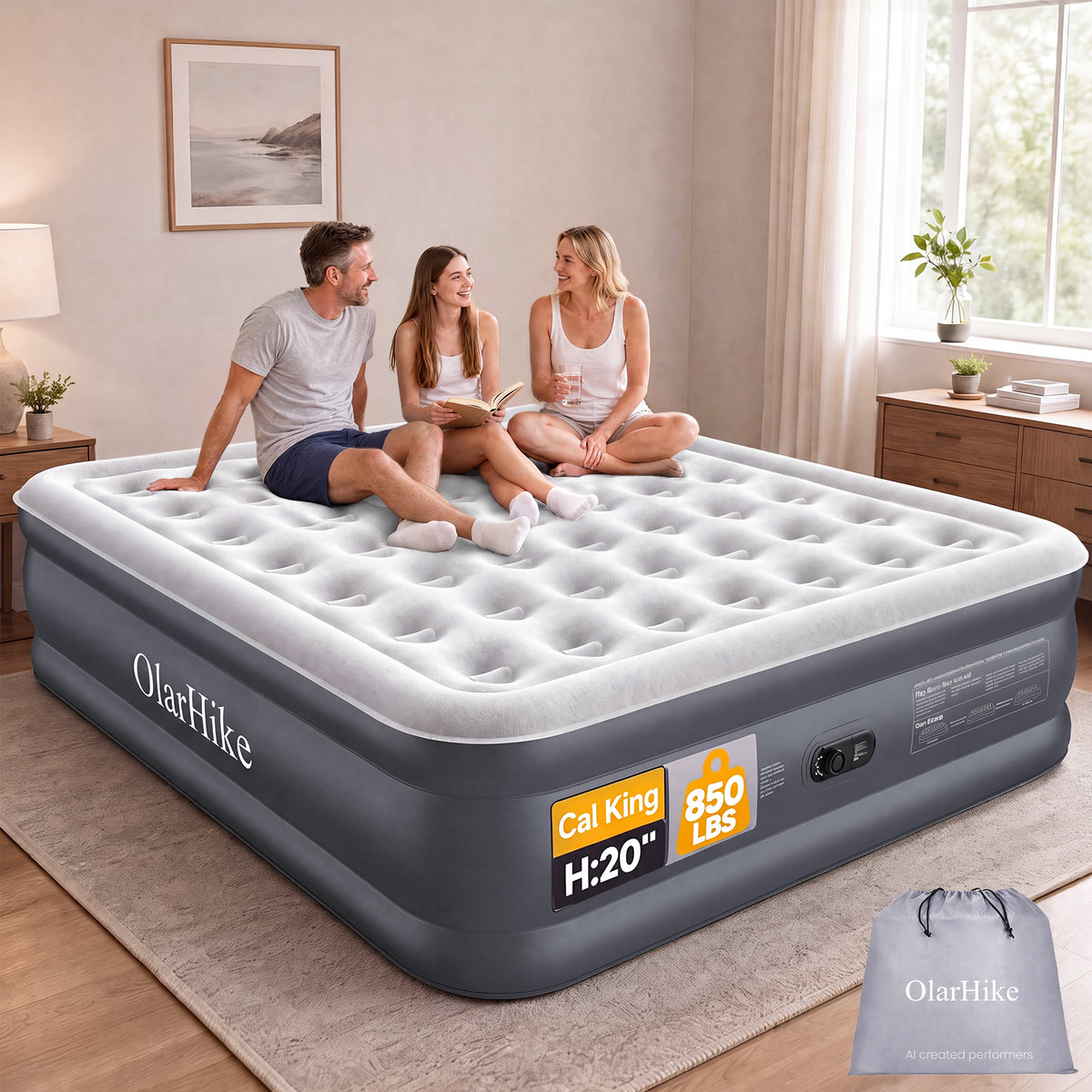OlarHike 20" H Cal King Air Mattress with Built in Pump,Family Size, 850lb-1