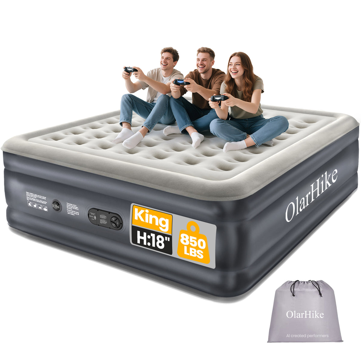 OlarHike King Size Air Mattress with Built in Pump, 18" Blow Up Bed, 850lb-zoom-9