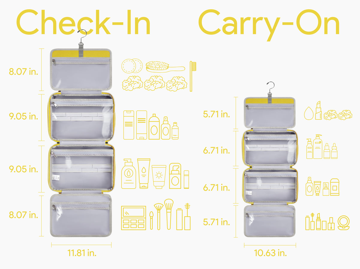 OlarHike Toiletry Bag, Medium Size Makeup Jewelry 3 in 1 Essentials Travel Packing Organizers (Yellow) - aborderproducts