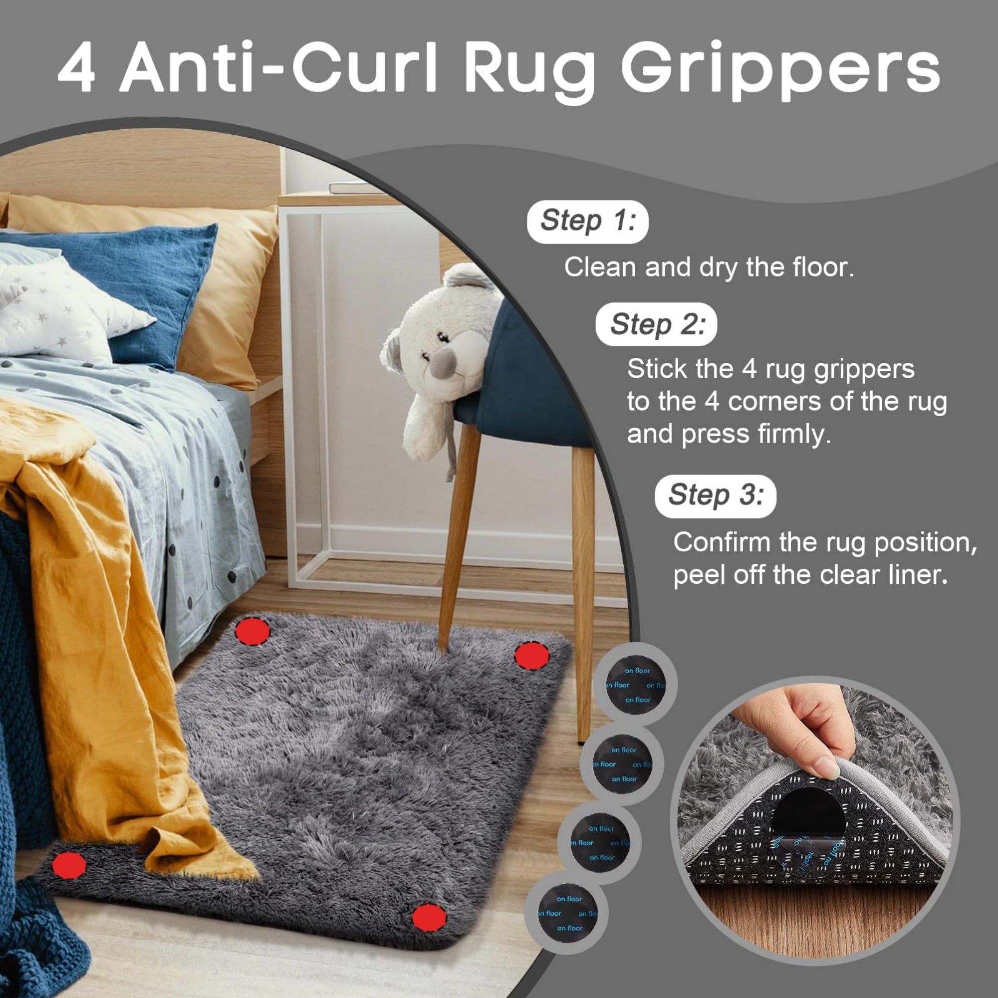 Ophanie 2x3 Small Area Rug Non Slip Plush Entryway Bedroom Rug Grey Soft Fluffy Throw Carpet-zoom-3